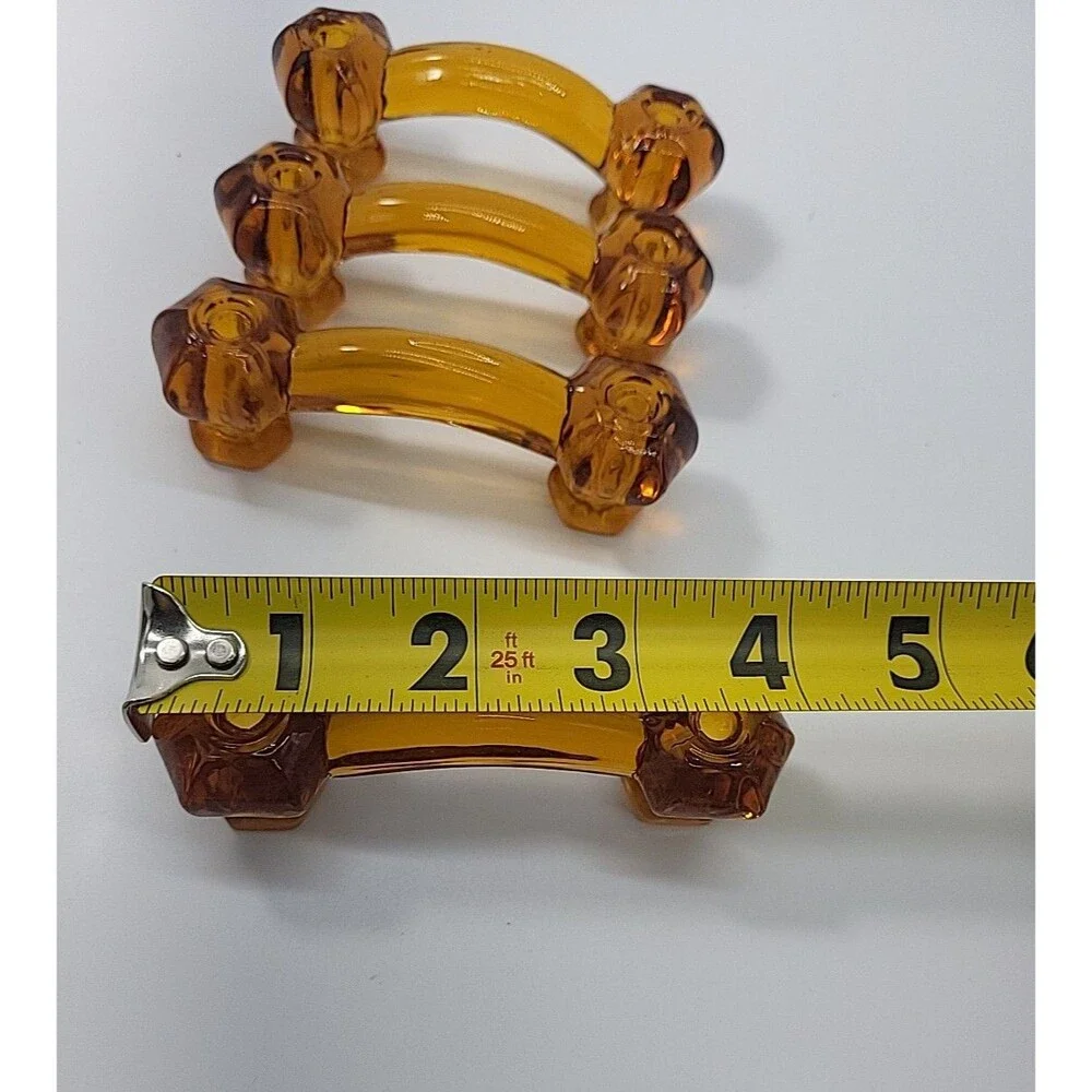 Set Of 4 Amber Glass Drawer Pulls Handles Vintage Depression Style NO HARDWARE